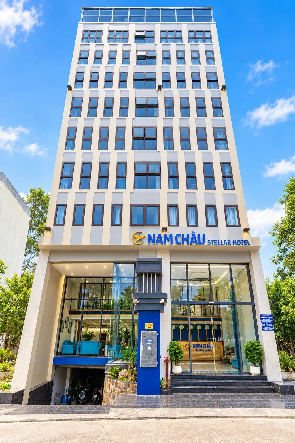 Facade and entrance of Nam Chau Stellar Hotel in Phu Quoc